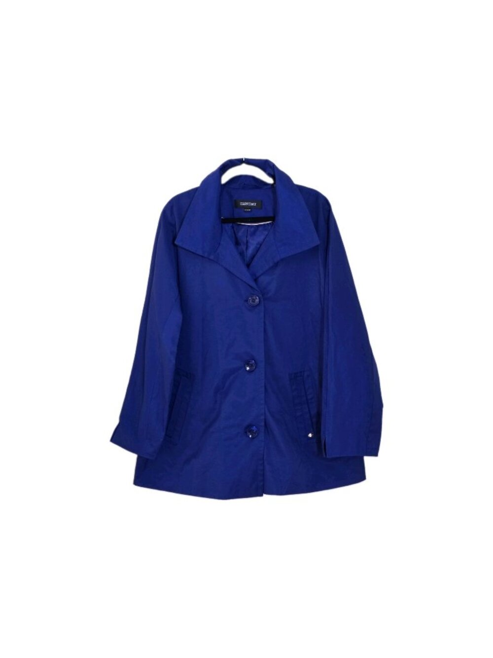 Ellen Tracy Short Trench Rain Coat Womens 2X Royal Blue Short Button Front Lined